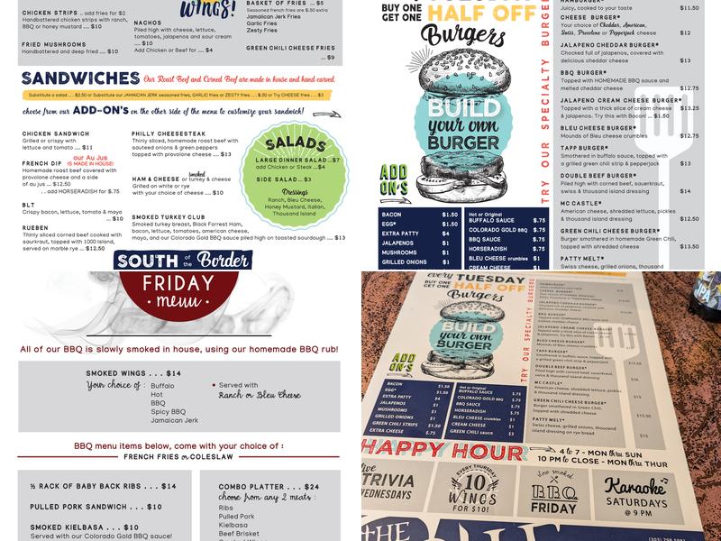 The Castle Bar and Grill Menu