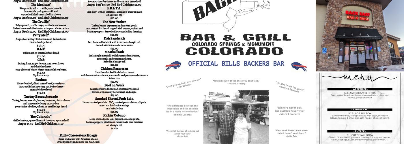 Back East Bar & Grill Menu