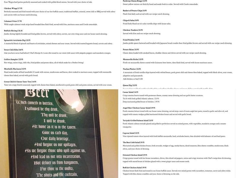 Parkway Bar and Grill Menu