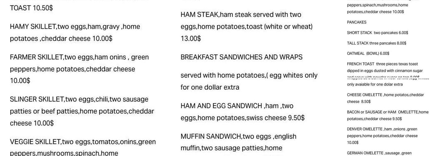 Affton Diner Menu