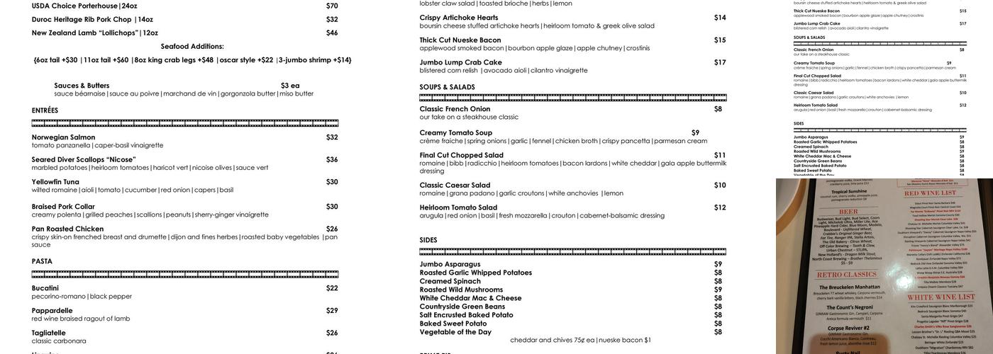 Final Cut Smokehouse Menu