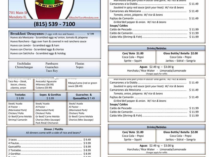 El Rey Del Taco Mendota Menu