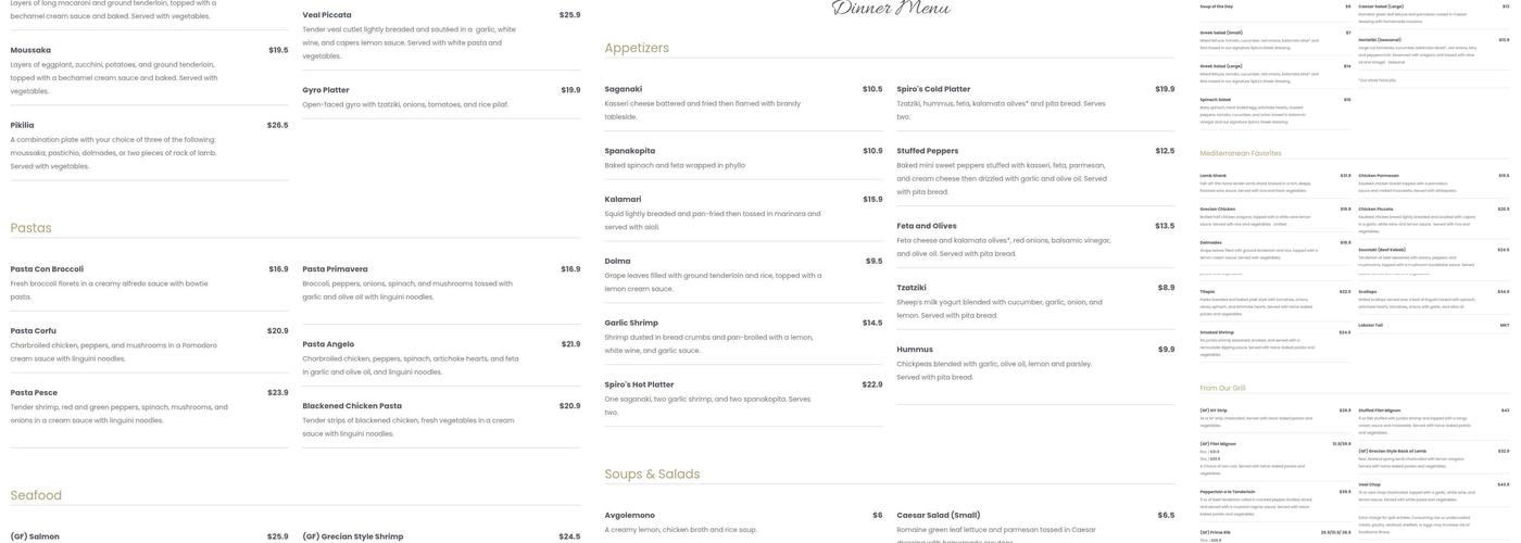 Spiro's St. Charles Menu