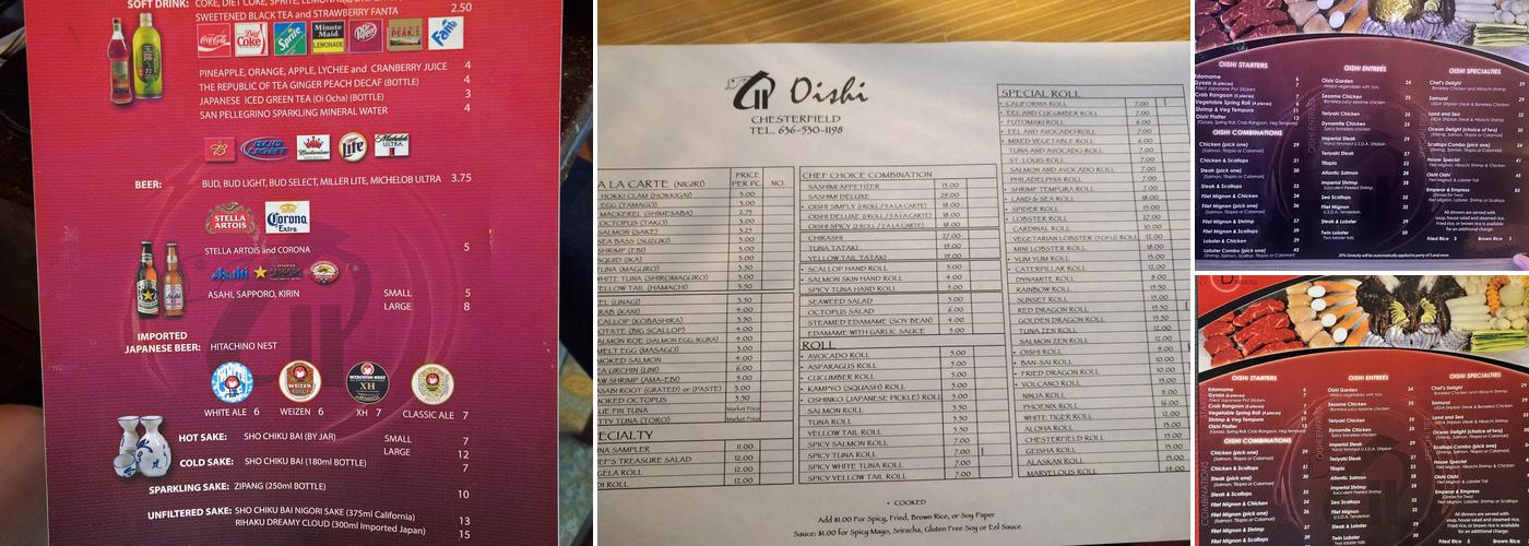 Oishi Sushi and Steakhouse Menu