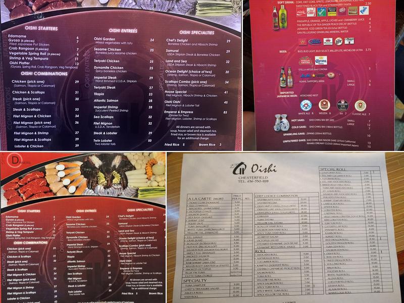Oishi Sushi and Steakhouse Menu