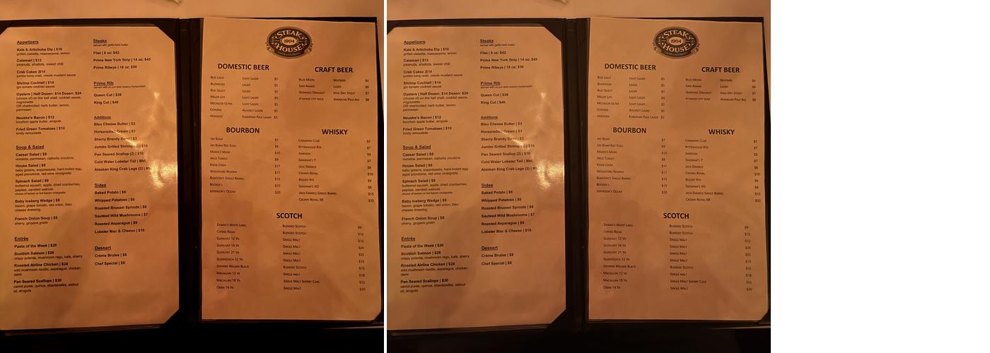 1904 Steak House Menu