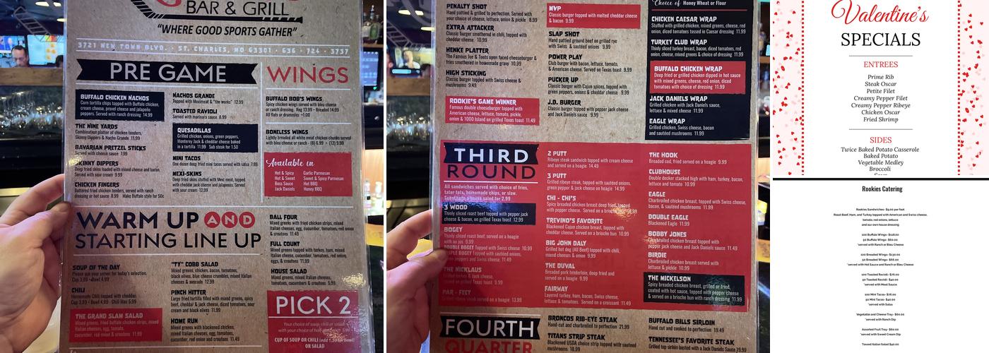 Rookies Bar & Grill Menu