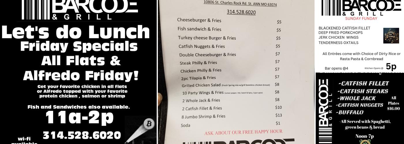 Bar Code & Grill Menu