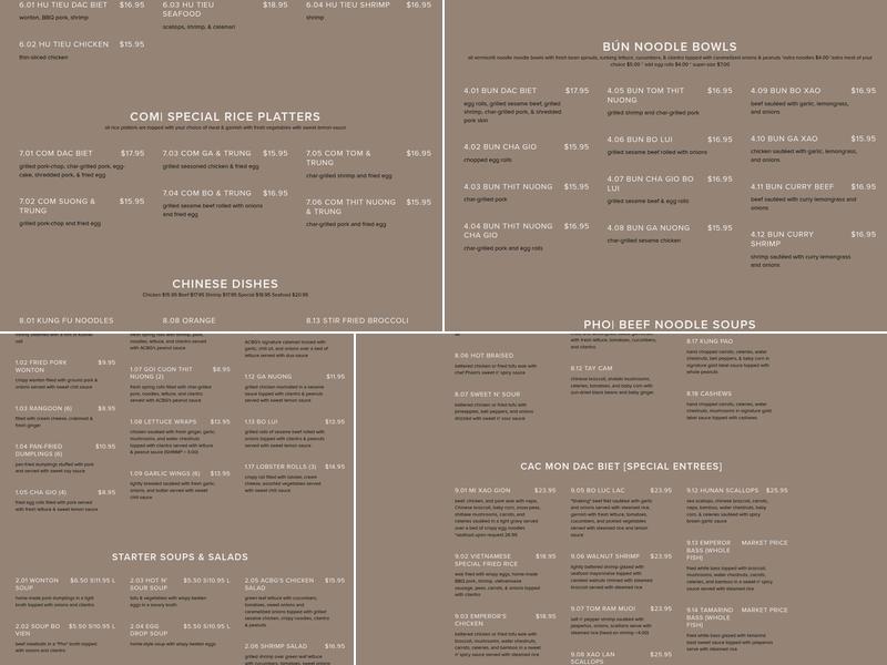 Asian Cafe Bar & Grill Menu