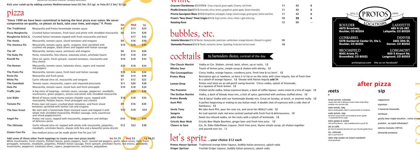 Proto's Pizza | Denver Menu