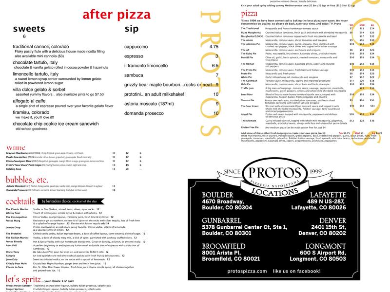 Proto's Pizza | Denver Menu
