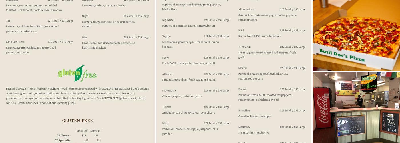 Basil Doc's PIZZA & BISTRO Menu