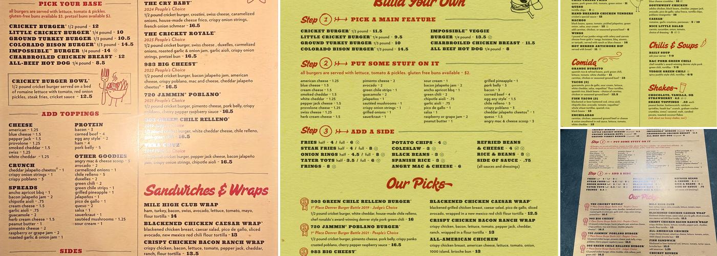 The Cherry Cricket Menu