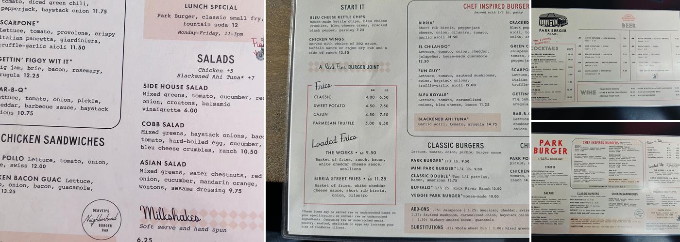 Park Burger - Pearl Menu