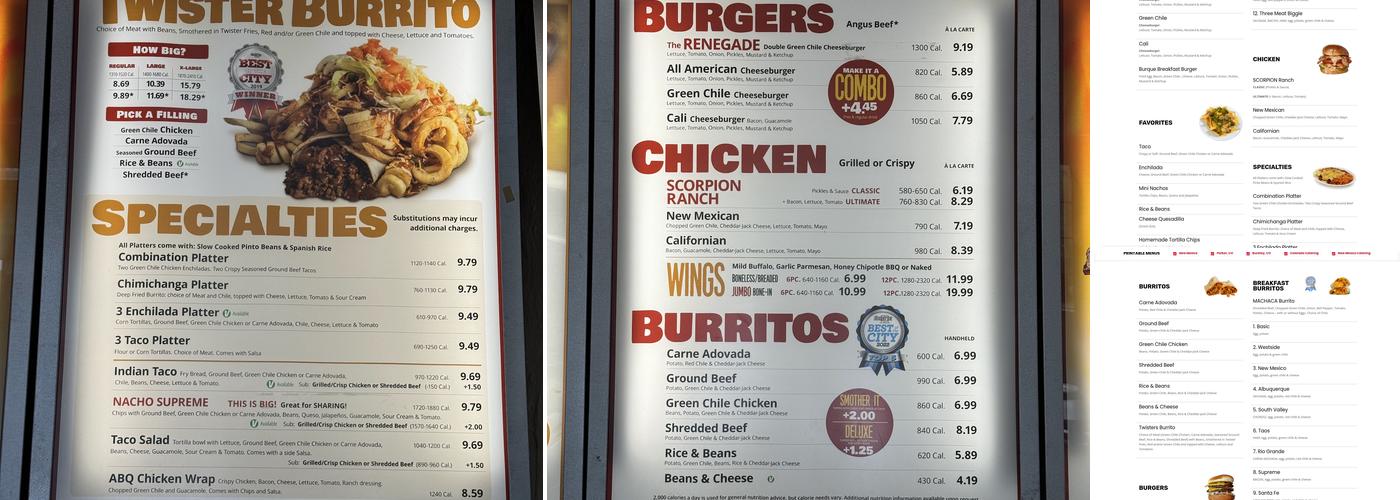 Twisters Burgers and Burritos Menu