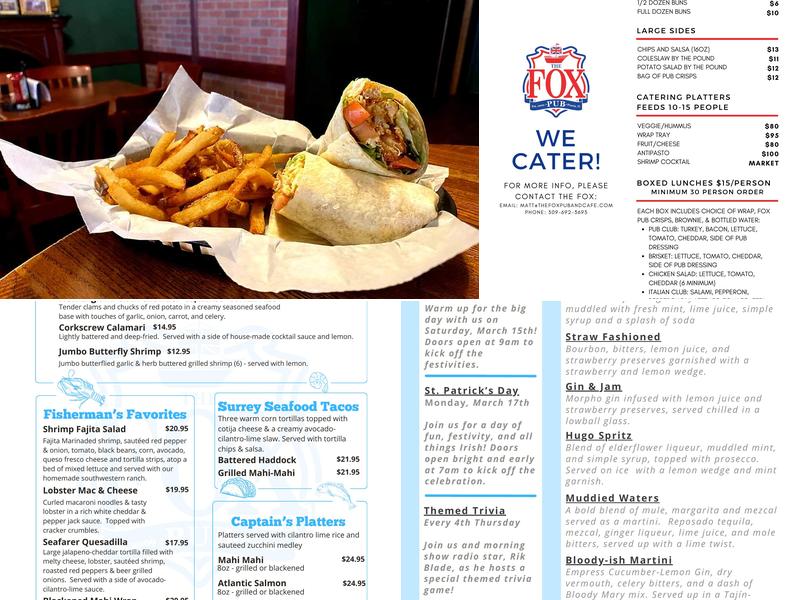 Fox Pub and Cafe Menu