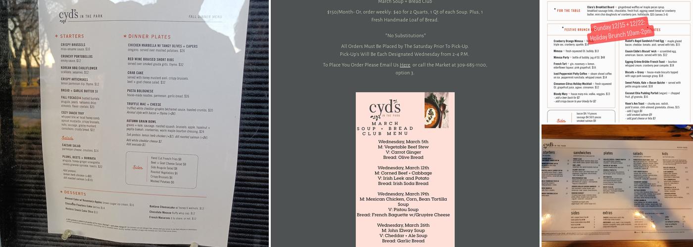 Cyd’s in the Park Menu