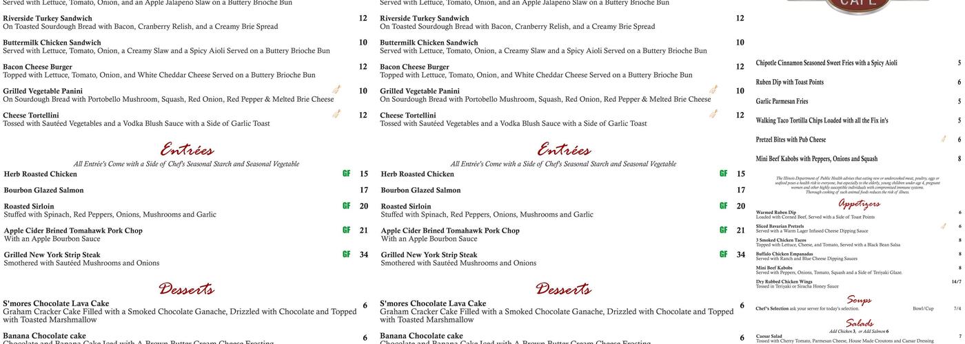 River Side Cafe Menu