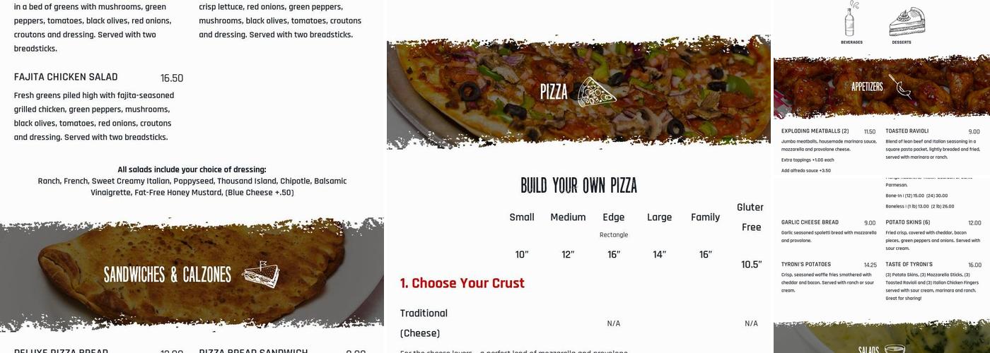 Tyroni's Pizza Menu