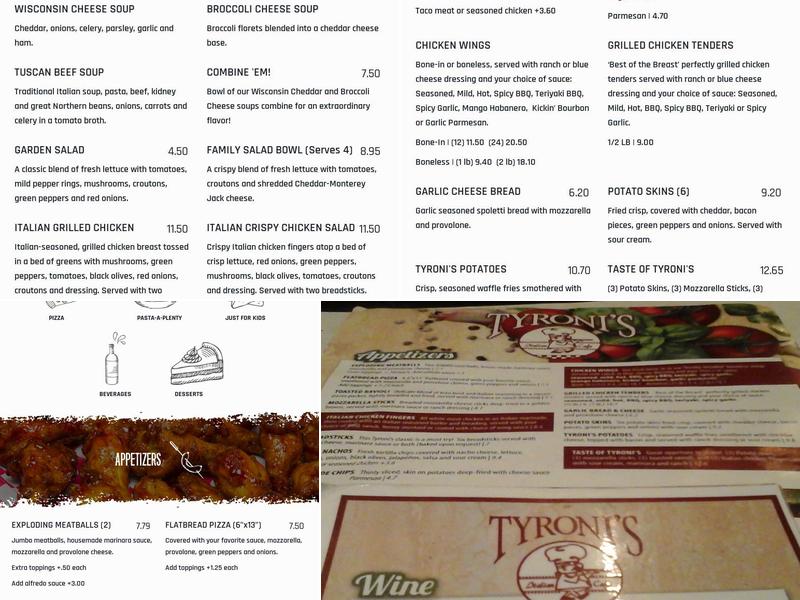 Tyroni's Pizza Menu
