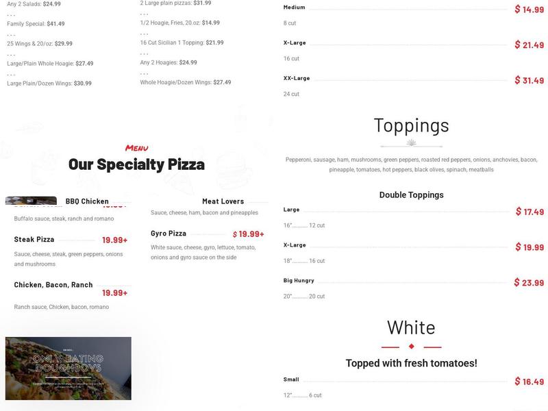 Doughboy's Pizza Menu