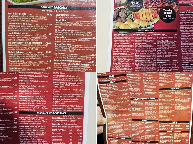 Sunset Pizza & Grille Menu