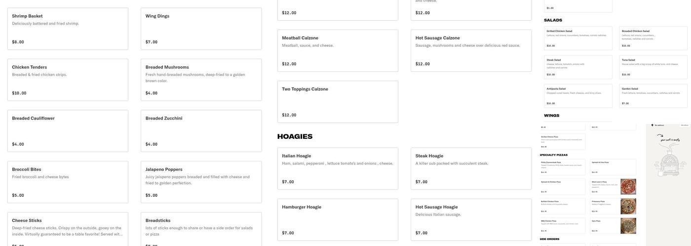 Ron's Pizza Palace Menu