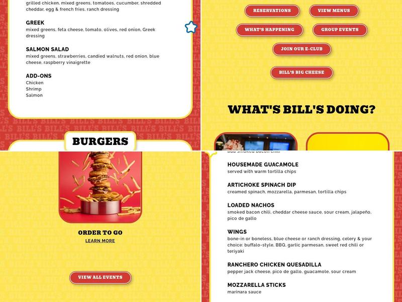 Bill's Bar & Burger Menu