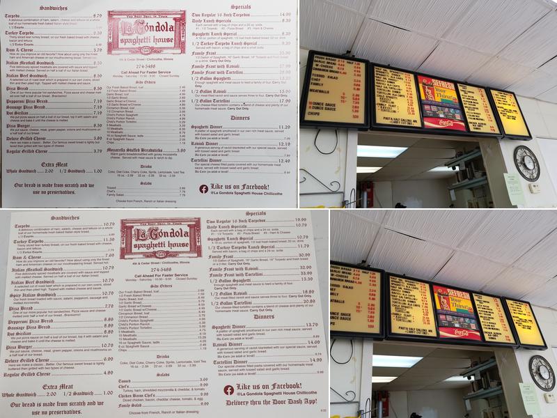 LaGondola Spaghetti House Menu
