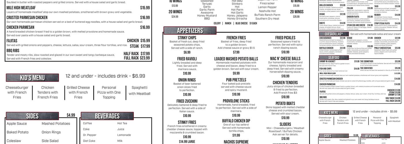 Stinky's Bar & Grill Menu