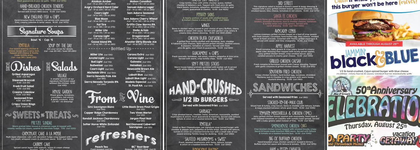 Max & Erma's Menu