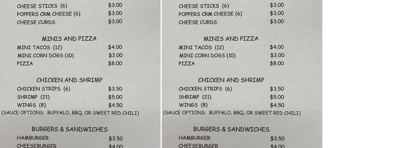 Glennonville Bar And Grill Menu