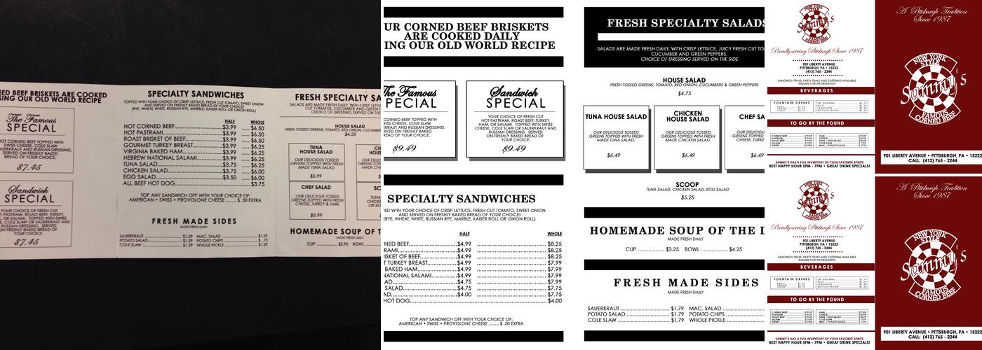 Sammy's Famous Corned Beef Menu