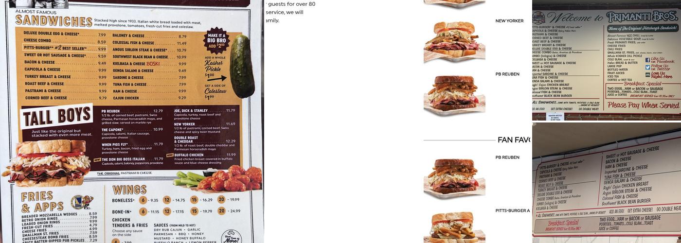 Primanti Bros. Restaurant and Bar Menu