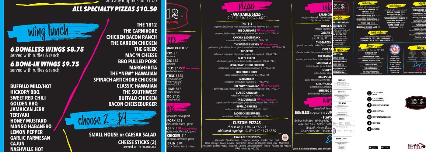 1812 Pizza Company - Manila, Hwy 18 Menu