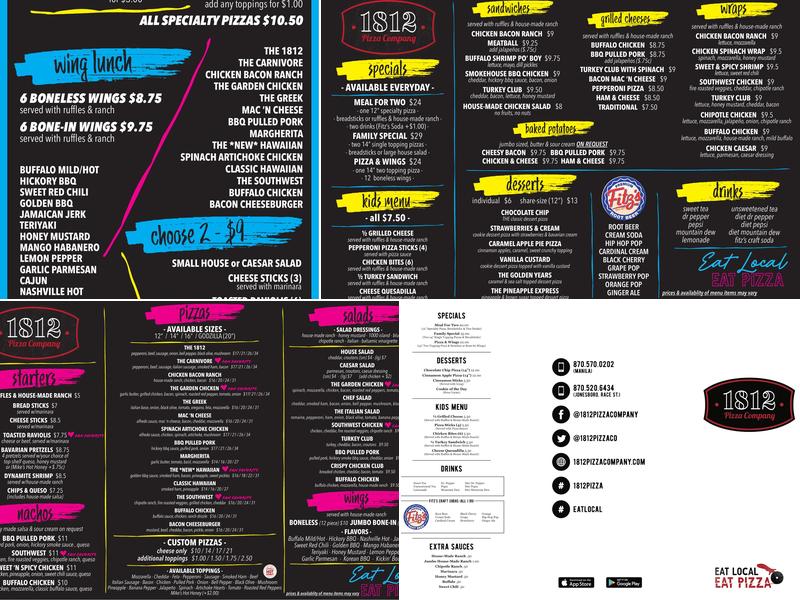 1812 Pizza Company - Manila, Hwy 18 Menu