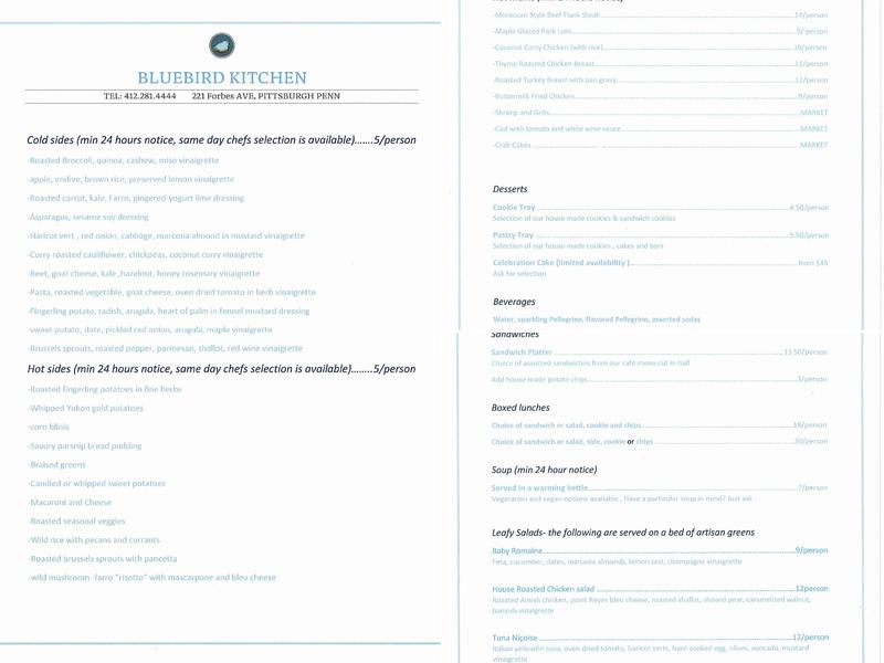 Bluebird Kitchen Menu
