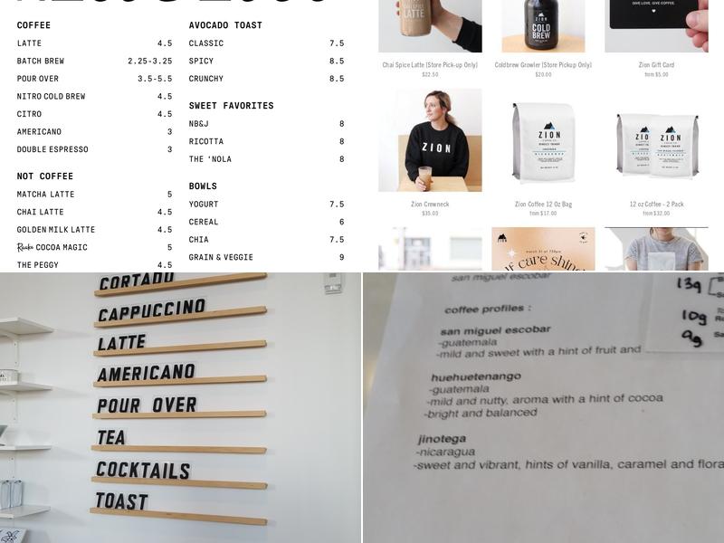 Zion Coffee Bar Menu
