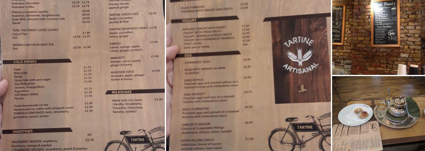 Tartine Artisanal Tooting Broadway Menu