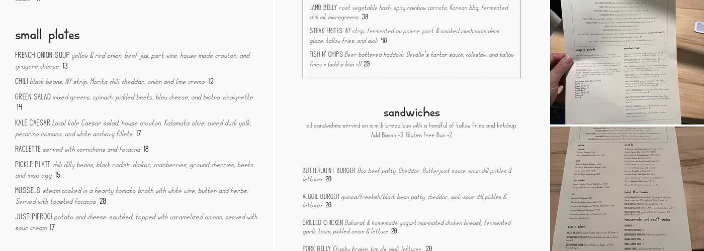 Butterjoint Menu