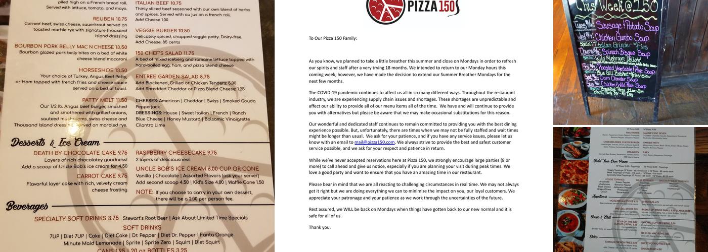 Pizza 150 Inc. Menu