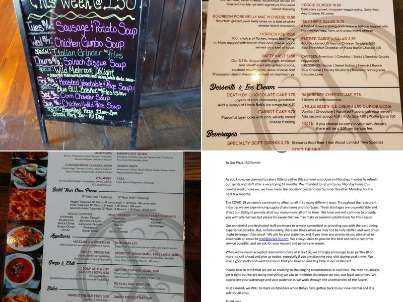 Pizza 150 Inc. Menu