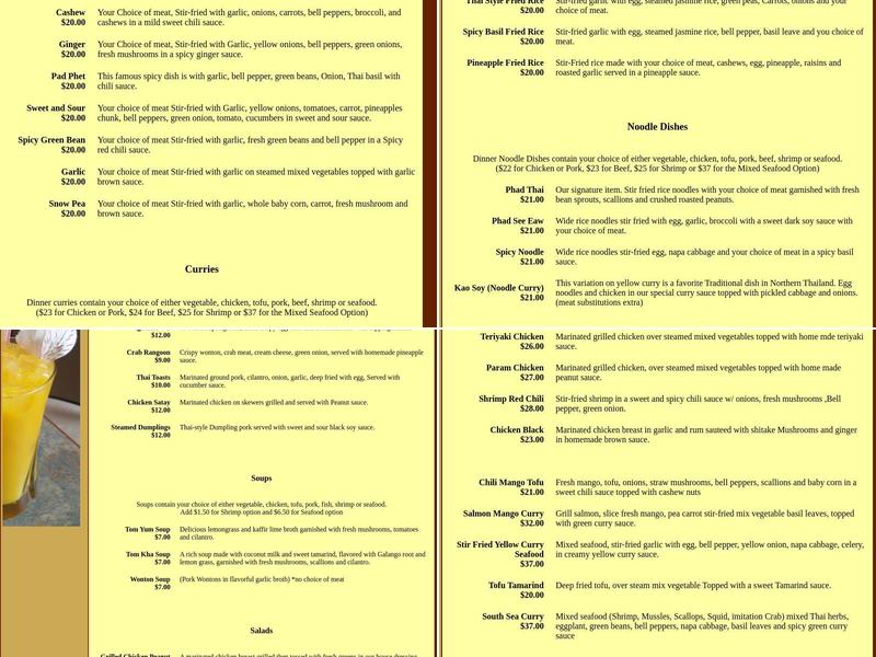 Nicky's Thai Kitchen Menu
