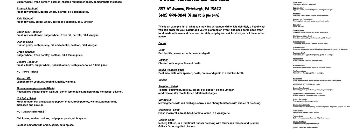 Istanbul Grille Menu