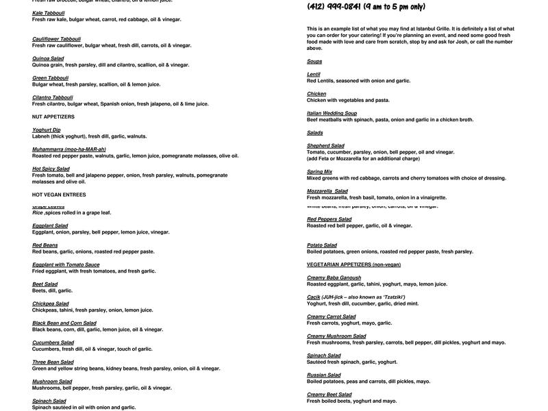 Istanbul Grille Menu