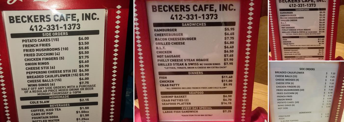 Becker's Cafe Menu