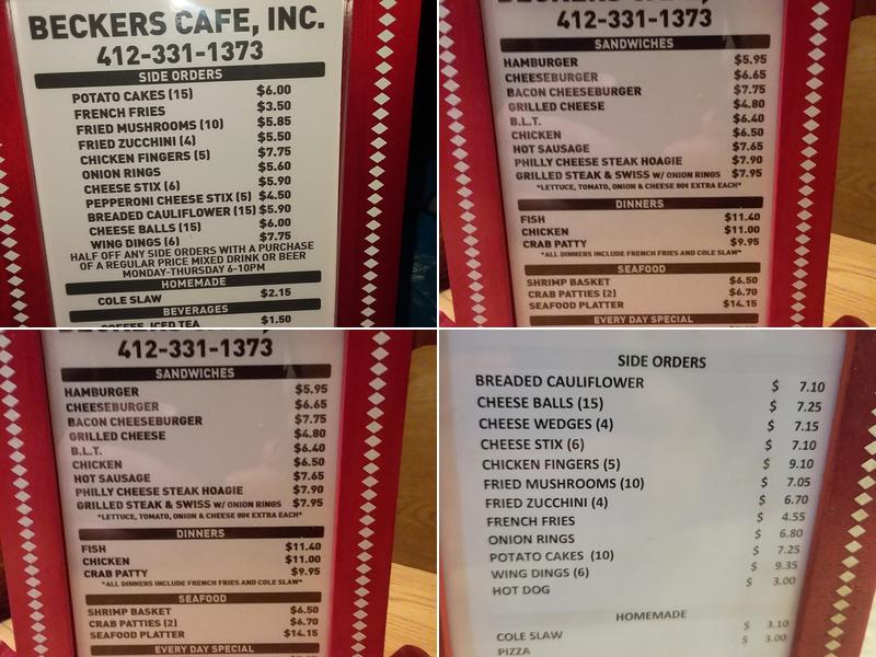 Becker's Cafe Menu