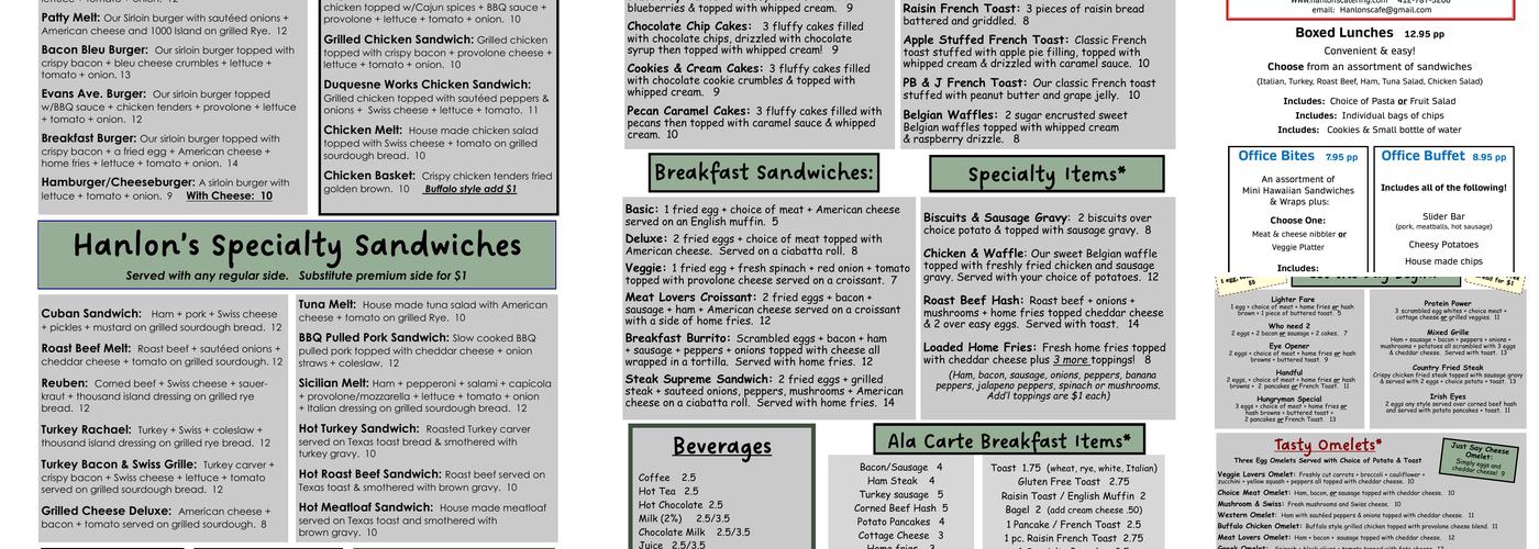 Hanlon's Cafe Menu