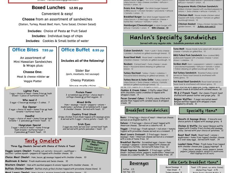 Hanlon's Cafe Menu
