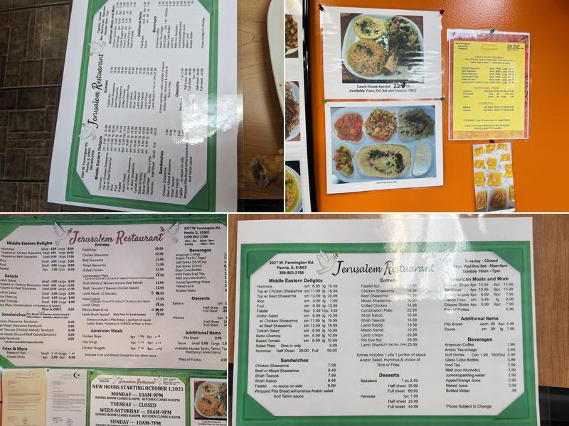 Jerusalem Restaurant Menu